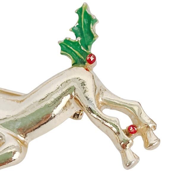 VTG Signed Gerry’s 1970s Christmas Reindeer Brooch Gold Tone Enamel Nostalgic - Picture 4 of 8